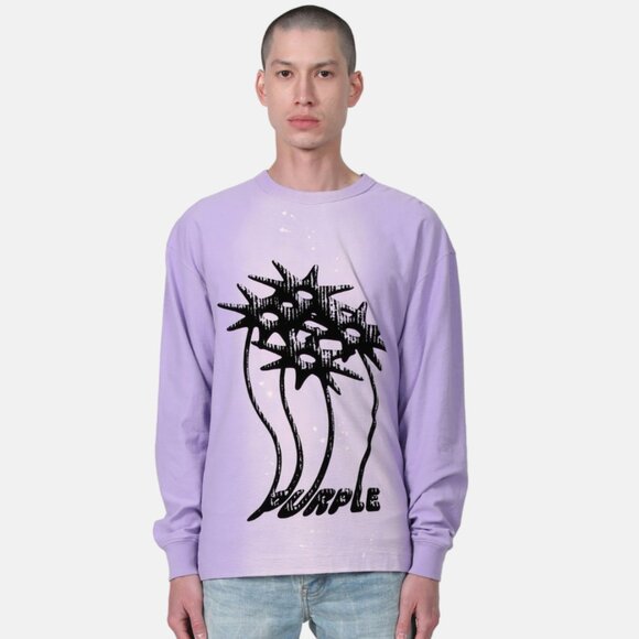 Purple Brand Textured Jersey Long Sleeve Tee Lavender - Picture 1 of 4